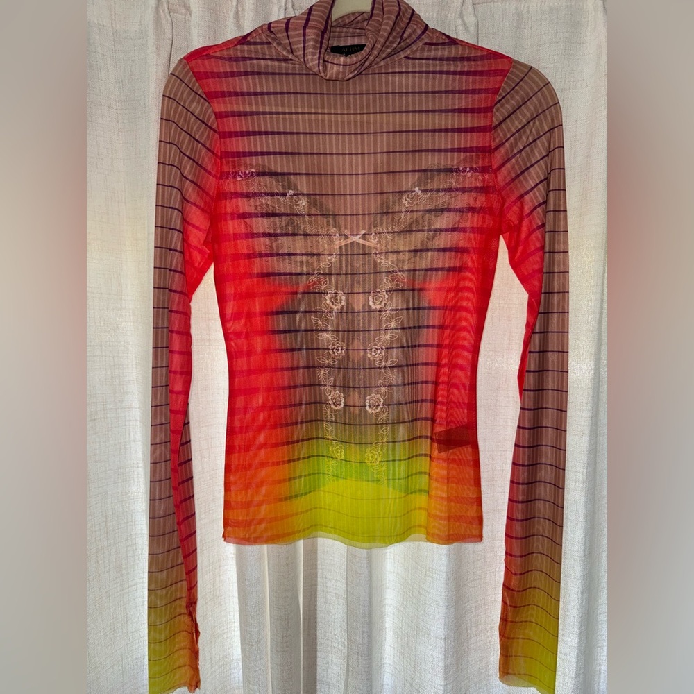AFRM Multicolor Sheer Striped Blouse